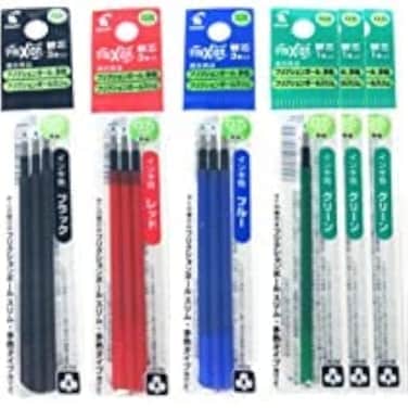 Pilot Gel Ink Refills for FriXion Ball 4 Gel Ink Multi Pen, 0.5mm, Black/Blue/Red/Green Ink, 6 Packs 12 refills total Value Set