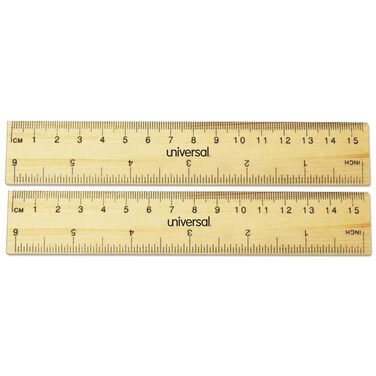 Universal UNV59024 6 in. Long Standard/Metric Flat Wood Ruler (2/Pack)