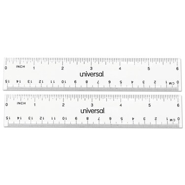 Universal UNV59025 6 in. Long Standard/Metric Plastic Ruler - Clear (2/Pack)