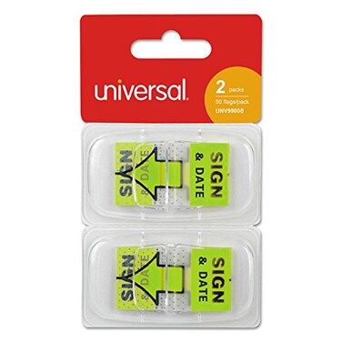 Universal UNV99008 Deluxe Sign and Date Message Arrow Flags - Green (100/Pack)