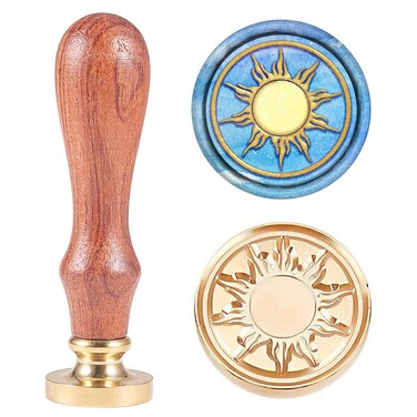 CRASPIRE Wax Seal Stamp Sun Vintage Sealing Wax Stamp Sun Retro 25mm Removable Brass Seal Stamp with Wood Handle for Wedding Invitations Envelopes Gift Packing Craft Adhesive Waxing