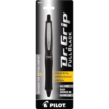 PILOT Dr. Grip FullBlack Refillable &amp; Retractable Ballpoint Pen, Medium Point, Black Ink, Single Pen (36193)