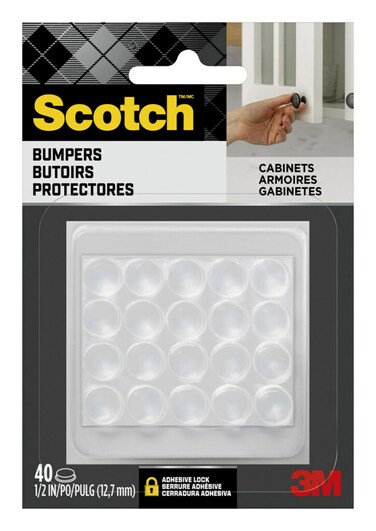 Scotch Clear Adhesive Bumper Pads 40 PCS, Self-Stick Rubber Pads 1/2" Round, Cabinet Door Rubber Bumpers, Designed to Protect Cabinets and Drawers, Sound Dampening, Transparent (SP951-NA)
