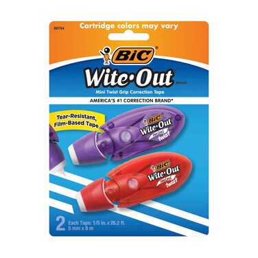 BIC Wite-Out Brand Mini Twist Correction Tape, 26.2 Feet, 2-Count Pack of white Correction Tape, Fast, Clean and Easy to Use Tear-Resistant Tape Office or School Supplies