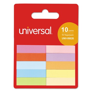 Universal UNV99026 1/2 in.x 2 in. Self-Stick Page Tabs - Assorted Colors (500/Pack)