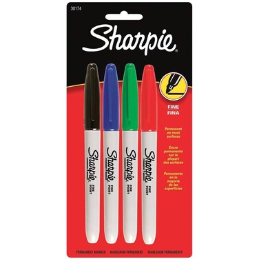 Sharpie Fine Point Permanent Markers 4/Pkg-Red, Blue, Black, Green
