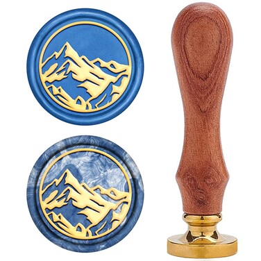 CRASPIRE Mountain Wax Seal Stamp Mountain Sealing Stamps Heads 25mm Retro Removable Brass Head with Wood Handle for Invitations Wedding Envelopes Bottle Gift Packing