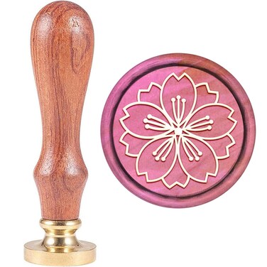 CRASPIRE Cherry Blossom Wax Seal Stamp Flower Vintage Sealing Wax Stamps 25mm Retro Wood Stamp Removable Brass Head for Wedding Invitations Envelopes Halloween Xmas Thanksgiving Wine Gift Wrap