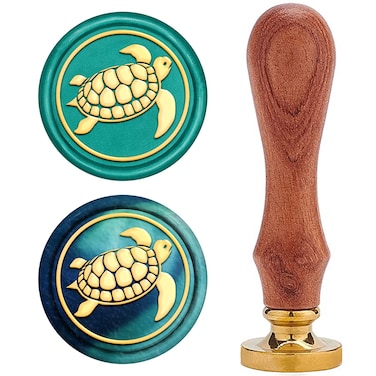 CRASPIRE Sea Turtle Wax Seal Stamp 25mm Ocean Summer Sealing Stamps Vintage Retro Brass Head Wooden Handle Removable for Wedding Invitations Envelopes Birthday Gift Packing Card Making