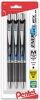 Pentel EnerGel RTX Retractable Liquid Gel Pen, (0.7mm), Medium Line, Needle Tip, Black Ink, Pack of 3 (BLN77BP3A)