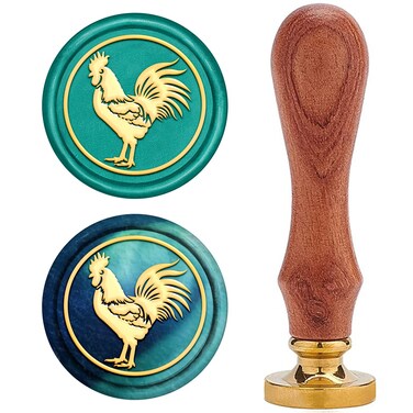 CRASPIRE Rooster Wax Seal Stamp Rooster Sealing Wax Stamps Animal Retro Wood Stamp Wax Seal 25mm Removable Brass Seal Wood Handle for Envelopes Invitations Wedding Embellishment Bottle Gift Packing