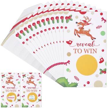 Outus 40 Pieces Christmas Reindeer Scratch Off Cards Festive Raffle Tickets Christmas Scratch Off Paper Crafts Christmas Party Game for Adults Holiday Events Groups
