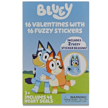 Paper Magic Group Bluey Valentine's Day Cards and Bluey Fuzzy Sticker Set - Valentine Exchange Cards