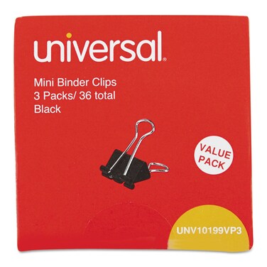 Universal Binder Clip Value Pack, Mini, Black/Silver, 36/Box