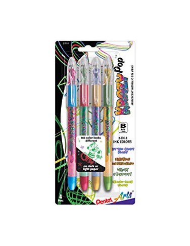 Pentel Arts Krazy Pop Iridescent Gel Pen, (1.0mm) Bold Line, Assorted Ink, Pack of 4 (K91PABP4M3)