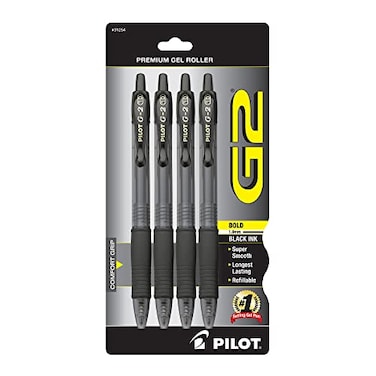 Pilot, G2 Premium Gel Roller Pens, Bold Point 1 mm, Pack of 4, Black