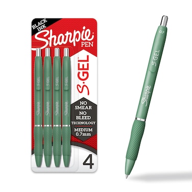 SHARPIE S-Gel, Gel Pens, Drawing Pens, Gel Ink Pens For Journaling, Writing Pens, Coloring Pens, Medium Point Pens (0.7Mm), Green Barrel, Black Ink, 4 Count