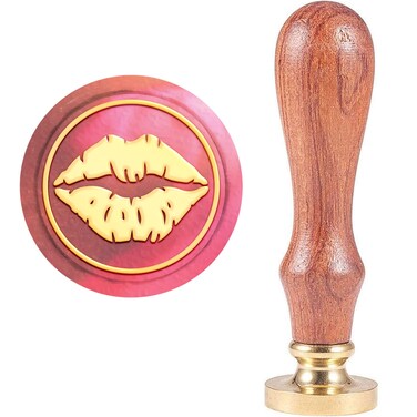 CRASPIRE Lip Kiss Wax Seal Stamp 25mm Wedding Sealing Wax Stamps Vintage Removable Brass Sealing Head Wood Handle with Wooden Handle for Valentines Day Anniversary Envelope Invitations Gift