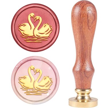 CRASPIRE Swan Love Wax Seal Stamp Valentines Day Vintage Sealing Wax Stamps Removable Brass Sealing Head Wood Handle with Wooden Handle for Christmas Wedding Envelope Invitations Gift Wrapping