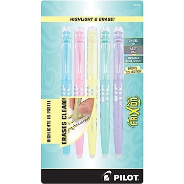 Pilot, FriXion Light Pastel Erasable Highlighters, Chisel Tip, Pack of 5, Pastel Blue, Pink, Yellow, Green &amp; Purple