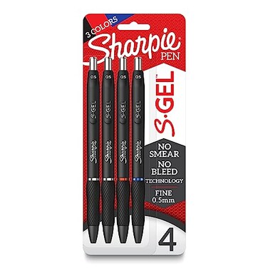 Sharpie S-Gel Retractable Gel Pen, Fine Point, Assorted Ink, 4/Pack (2116199)