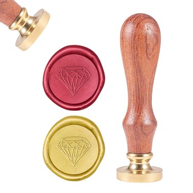 CRASPIRE Diamond Wax Seal Stamp Vintage Sealing Wax Stamp Diamond 25mm Removable Brass Head Sealing Stamp with Wood Handle, Diamond Envelope Seals for Wedding Invitations Halloween Xmas Thanksgiving