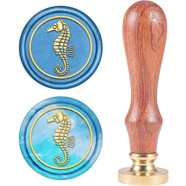 CRASPIRE Seahorse Wax Seal Stamp Sea Ocean Marine Summer Sealing Wax Stamps 25mm Removable Brass Head with Rosewood Handle for DIY Scrapbooking Invitation Gift Wrap Envelopes Wine Packages