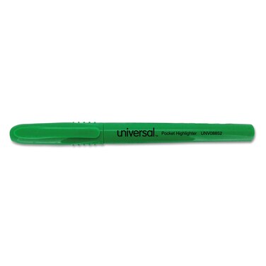 Universal 08852 Pocket Clip Highlighter, Chisel Tip, Fluorescent Green Ink, Dozen