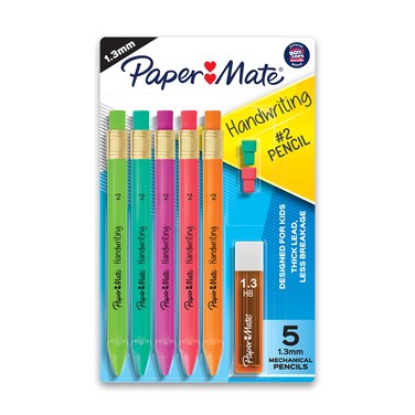 Paper Mate Handwriting Triangular Mechanical Pencil Set with Lead &amp; Eraser Refills, 1.3mm, School Supplies, Office Supplies, Sketching Pencils, Drafting Pencil, Fun Barrel Colors, 8 Count