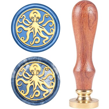 CRASPIRE Octopus Wax Seal Stamp Ocean Vintage Sealing Wax Stamps Animal Retro Removable Brass Stamp Head with Wood Handle for Wedding Invitations Envelopes Halloween Wrapping