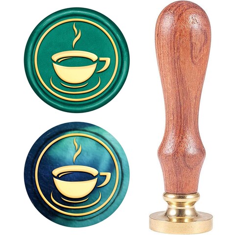 CRASPIRE Wax Seal Stamp Coffee Cup Vintage Sealing Wax Stamps Retro Wood Stamp Removable Brass Head 25mm for Wedding Envelopes Invitations Embellishment Bottle Decoration Gift Packing
