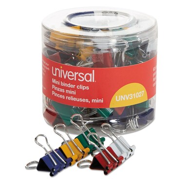 Universal UNV31027 Binder Clips with Storage Tub - Mini, Assorted (60/Pack)