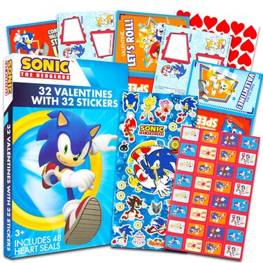 Sonic the Hedgehog Valentine Party Favors for Boys and Girls - 32 Sonic Valentine Day Cards with Stickers for Kids Plus Sticker Sheet   Sonic the Hedgehog Valentine Cards for Classroom Party