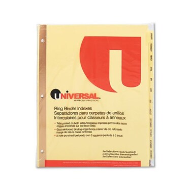 Universal Preprinted Plastic-Coated Tab Dividers, 12 Month Tabs, Letter, Buff, 12/Set