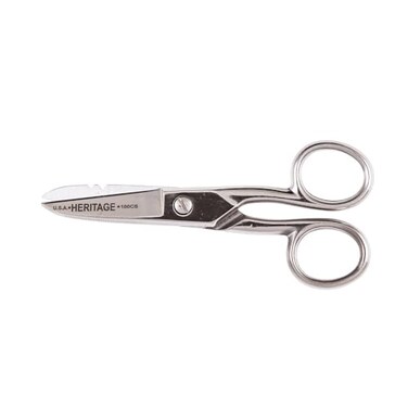 Klein Tools 100CS Electrician Scissors, Serrated Scissors with Wire Stripping Notches, Made in USA