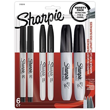 Sharpie Permanent Markers Variety Pack, Featuring Ultra-Fine, Chisel Tip, And Fine Tip Marker Set, Writing And Poster Markers, Black, 6 Count
