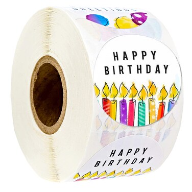 Happy Birthday Stickers, Round Happy Birthday Stickers,Waterproof Self Adhesive Stickers Happy Birthday with 500 pcs Round Label Rolls (1.5" Round - 500 Labels Per Roll) for Kids Party Decoration