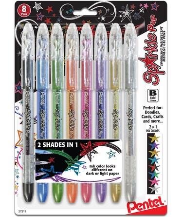 Pentel Sparkle Pop Metallic Gel Pen, (1.0mm) Bold Line, Assorted Colors, Pack of 8 (K91BP8M)