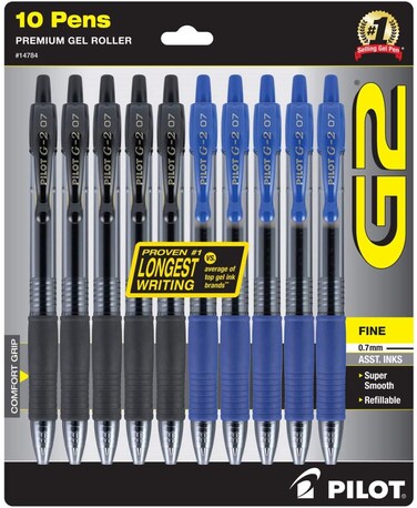 Pilot G2 Pens 0.7 mm - 10 Pack of 5 Blue and 5 Black Pens Ballpoint Fine Point, Refillable &amp; Retractable