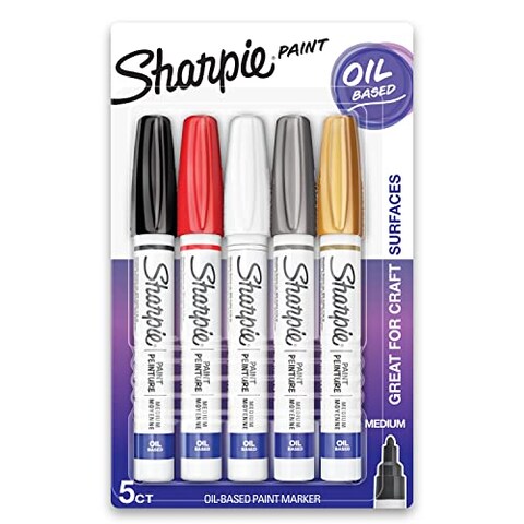 Sharpie Oil-Based Paint Markers, Medium Point, Assorted &amp; Metallic Colors, 5 Count - Great for Rock Painting