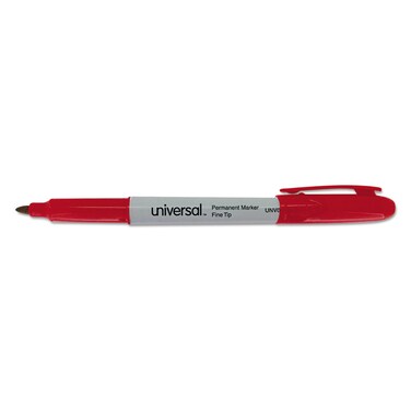 Universal UNV07072 Fine Bullet Tip Pen-Style Permanent Marker - Red (1 Dozen)