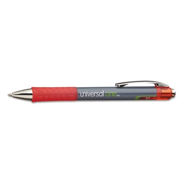 Universal Comfort Grip Gel Pen, Retractable, Medium 0.7 Mm, Red Ink, Silver Barrel, Dozen