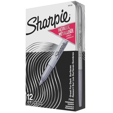 Sharpie Metallic Permanent Markers, Fine Tip Marker Set, Perfect Markers For Black Paper Or Dark Surfaces, Art Markers, Poster Markers, Silver, 12 Count