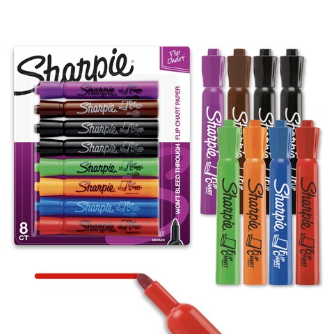 SHARPIE Flip Chart Markers, Bullet Tip, Assorted Colors, 8 Pack, Low-Odor, Squeak-Free
