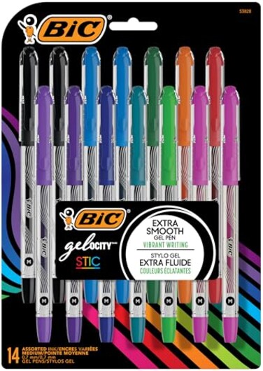 BIC Gel-ocity Smooth Stic Gel Pen, Medium Point (0.7mm), Assorted Colors, 14-Count, Vibrant and Smooth Gel Ink Pens