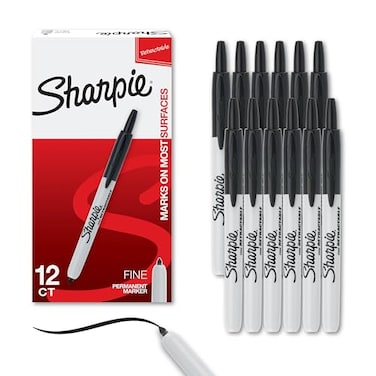 Sharpie Retractable Permanent Markers, Fine Tip Marker Set, Office Supplies, Teacher Supplies, Black, 12 Count