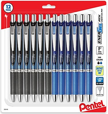 Pentel Energel Liquid Gel Ink Pens 0.5 mm - Needle Tip - Rtx Retractable - 12 Pack of 6 Black and 6 Blue Energel 0.5 mm Pens (total of 12 Deluxe Pens in This Pack)