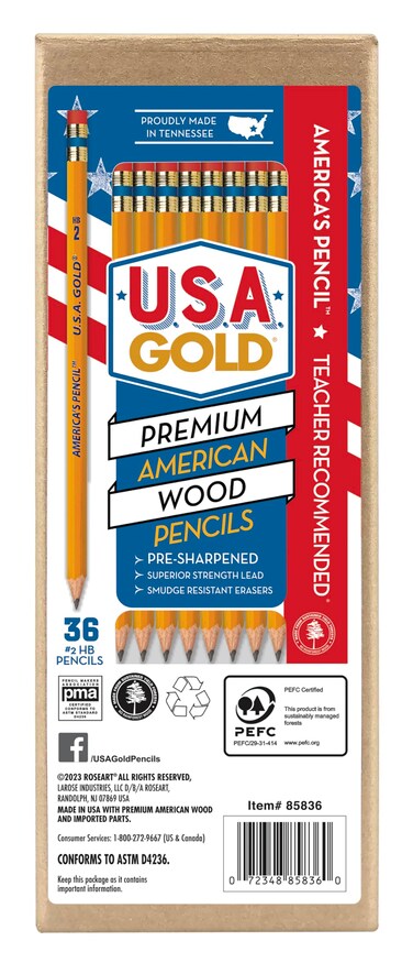 Rose Art U.S.A. Gold Pre-Sharpened American Wood Cased #2 HB Yellow Pencils, 36 Pack