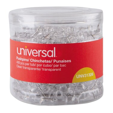 Universal UNV31306 3/8 in. Plastic Push Pins - Clear (400/Pack)