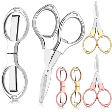 Tatuo 6 Pcs Folding Scissors Safety Portable Travel Scissors Small Stainless Steel Sharp Telescopic Cutter Pocket Retractable Scissors for Home Office Craft Office Outdoor